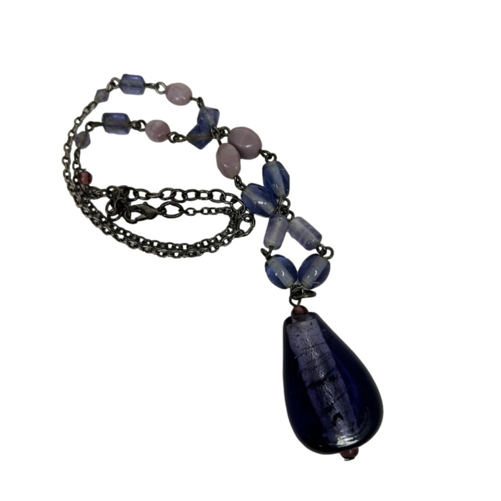 Purple Mauve Pear Shaped Statement Glass Bead Y Style Necklace